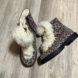Bearpaw Leopard‎ Print Fur Lined Lace Up Zip Winter Boots Women's Size 6